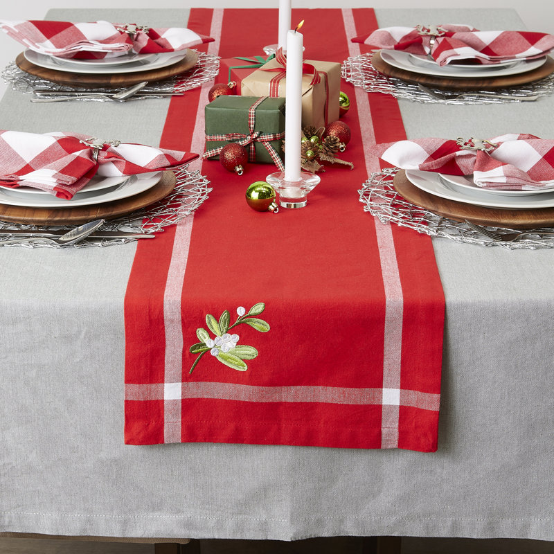 Icenhour 100% Cotton Table Runner, 72" L x 14" W, Red/White