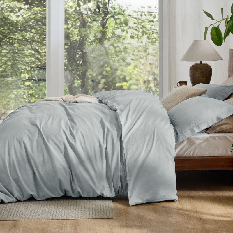 Bedsure 100% Washed Cotton Duvet Cover Set, Full Duvet Cover + 2 Shams(20"*26"), Baby Blue