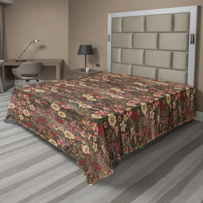 Ambesonne Floral Boho Flat Sheet Innocent Flowers Art Pale Peach Dark Coral