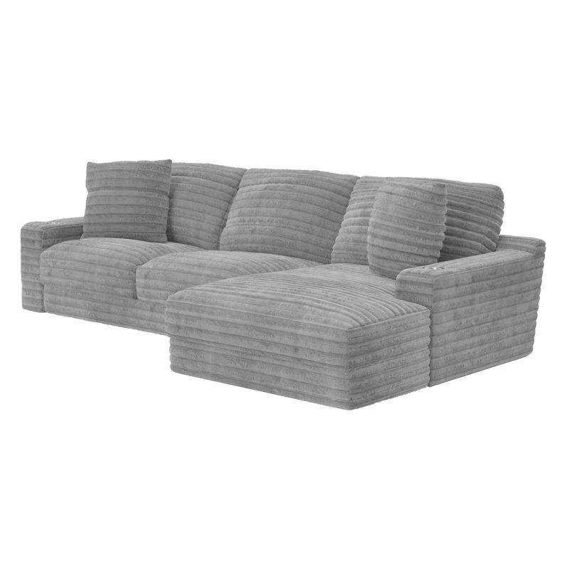 Ocossio Fabric Sectional, Gray Polyester, Right Hand Facing