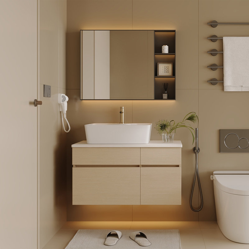 Petit meuble-lavabo flottant simple 31,5 pouces avec lavabo, Wood