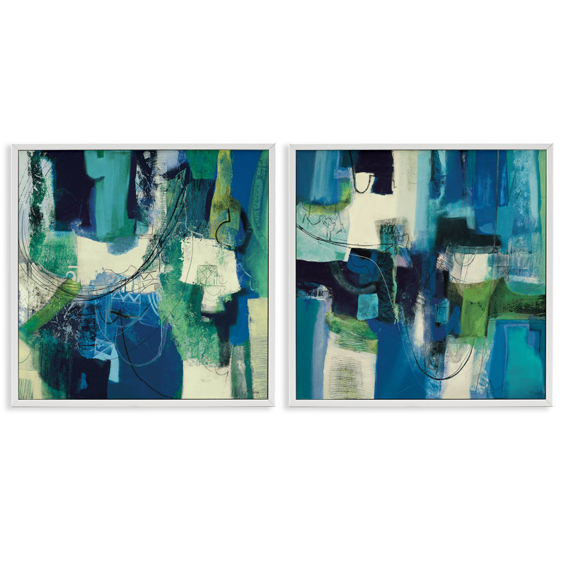 «Blue & Green Abstracts», ensemble de 2 giclées encadrées par Maurizio Piovan, H 17 po x l 34 po