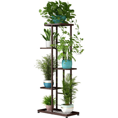 Support à plantes en métal à 5 ​​niveaux, tablette peu encombrante pour pots de fleurs, pouvant contenir 6 plantes d'intérieur et d'extérieur.