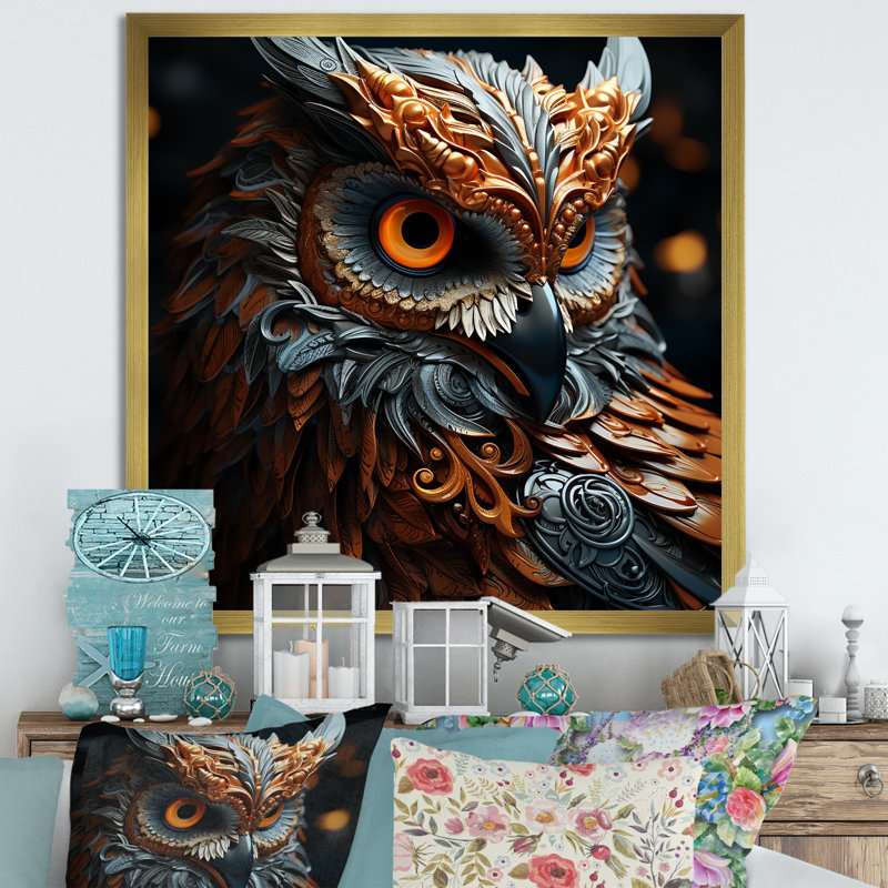 «Classic Owl Eyes Of The Night I», reproduction sur toile, Cadre doré simple, H 36 po x l 36 po x P 1,5 po