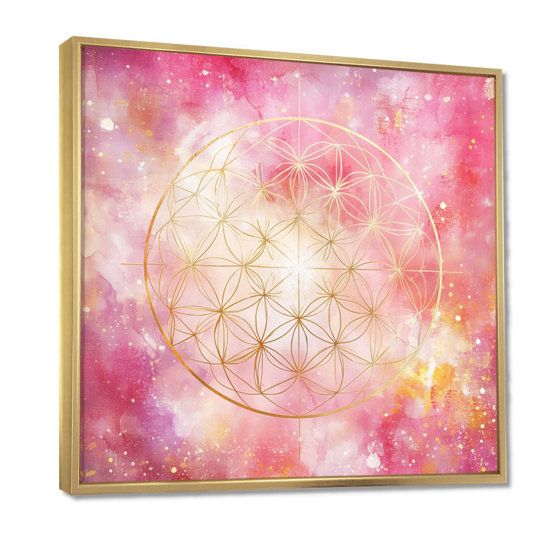 Boho Glam, art mural Mandala rose, mandala rose - Boho Glam Bloom, H 30 po x l 30 po, Cadre flottant doré