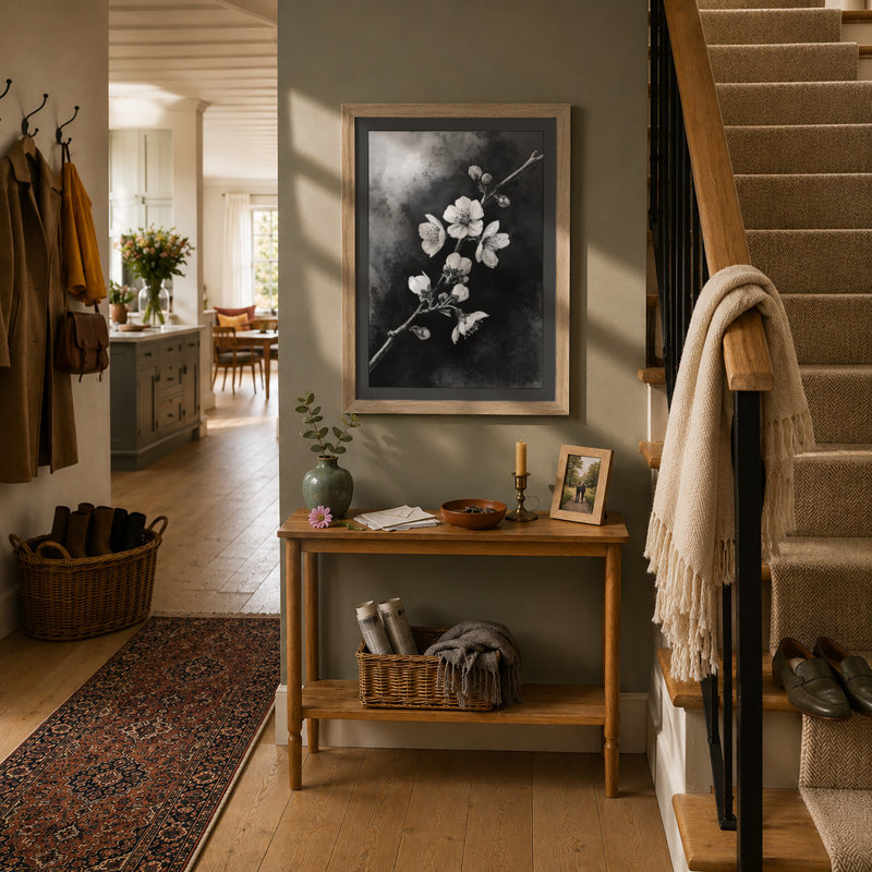 Moonlit Cherry Blossom Botanical - Framed Print, Oak, A4 - 29.7 x 21.0 cm