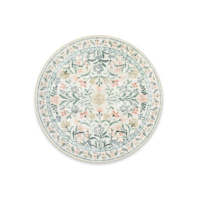 Whispering Petals Pastel Medallion Round Cotton Area Rug