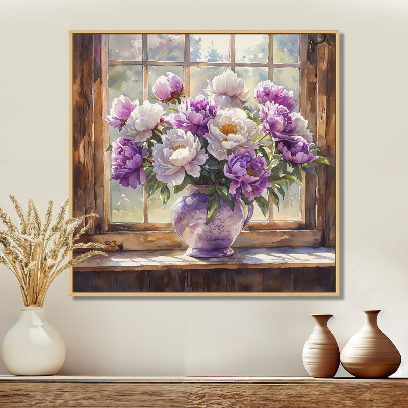 Bouquet de pivoines d'été, Impression encadrée flottante, Crème, crème, H 30 po x l 30 po