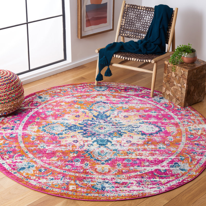 Demnan Area Rug In Pink & Orange, Round 155cm