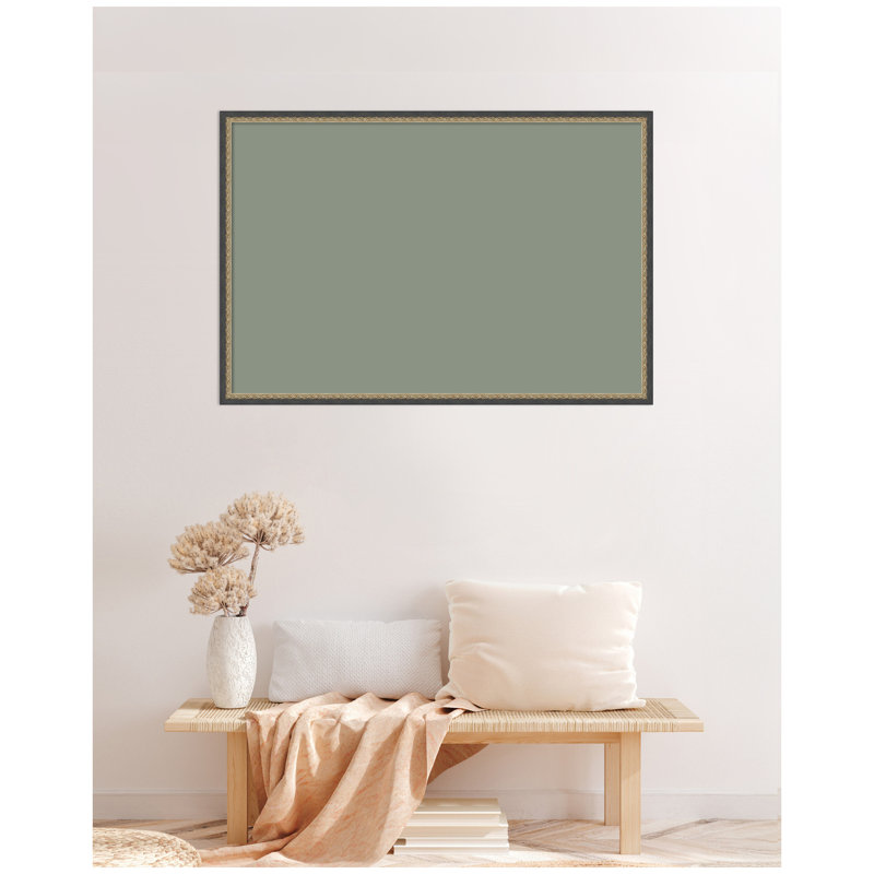 Tableau d'affichage en lin encadré en tissu, Vert clair, H 25 po x l 37 po x P 1,5 po, Matinée bronze noir