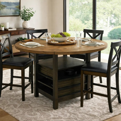 Kimberly Counter Height Table W Lazy Susan, 5 Shelves, Black, Baked Brown