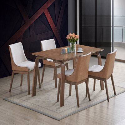 Modern Contemporary Walnut Finish 5-Piece Dining Set Rectangle Table And 4X Wingback Side Chairs Retro Style