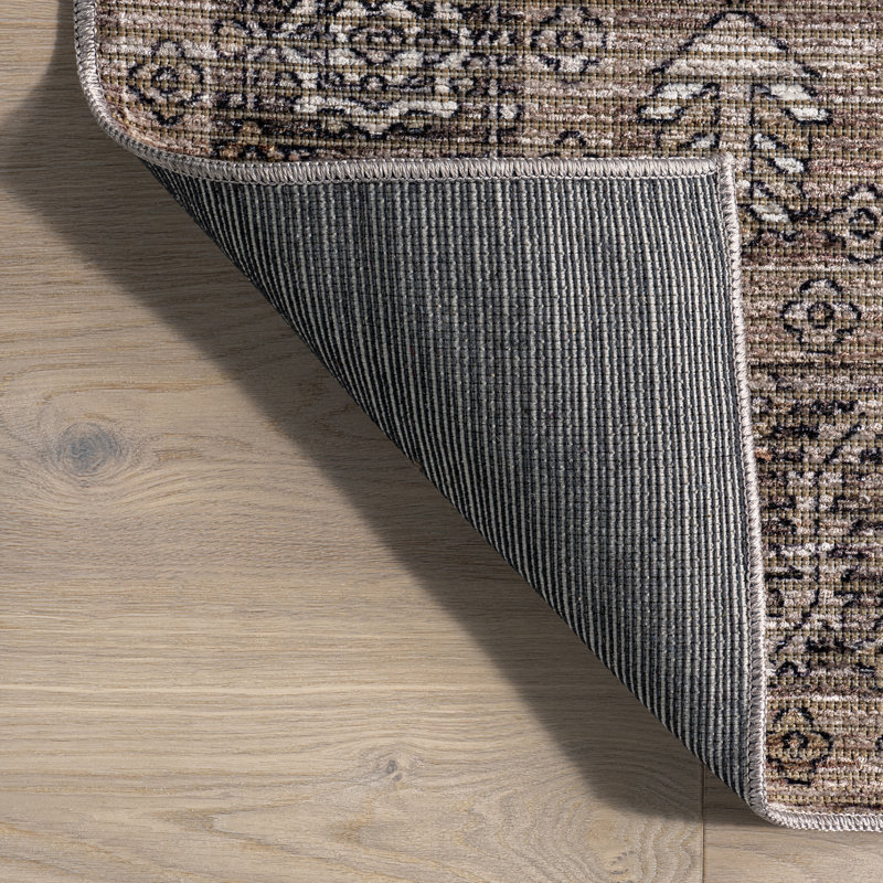 Redwood Vintage Washable Taupe Synthetic Rectangular Area Rug