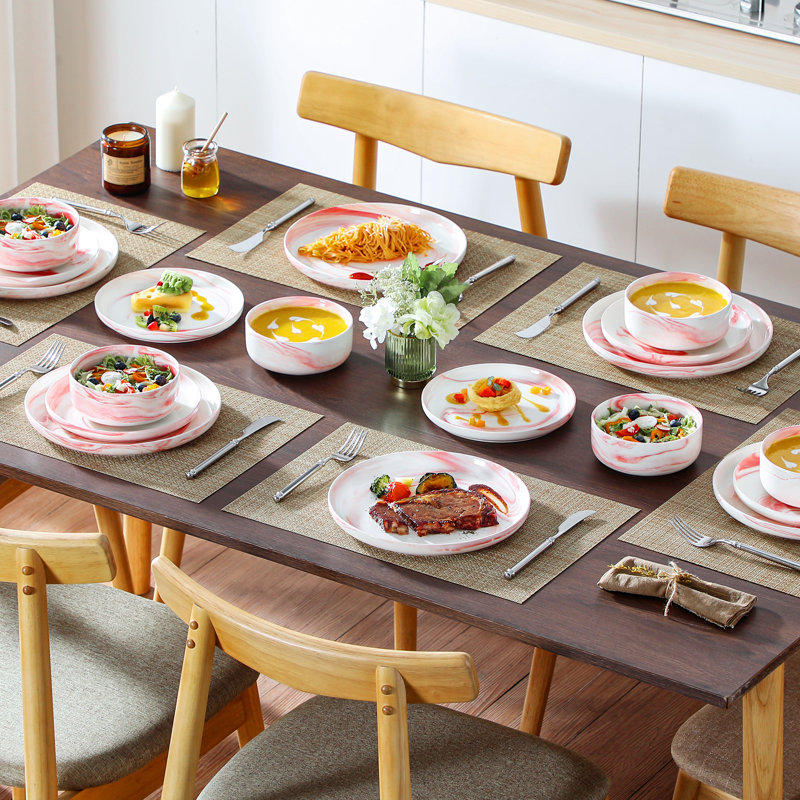 Jermil 18 Piece Porcelain Dinnerware Set - Service for 6, Pink