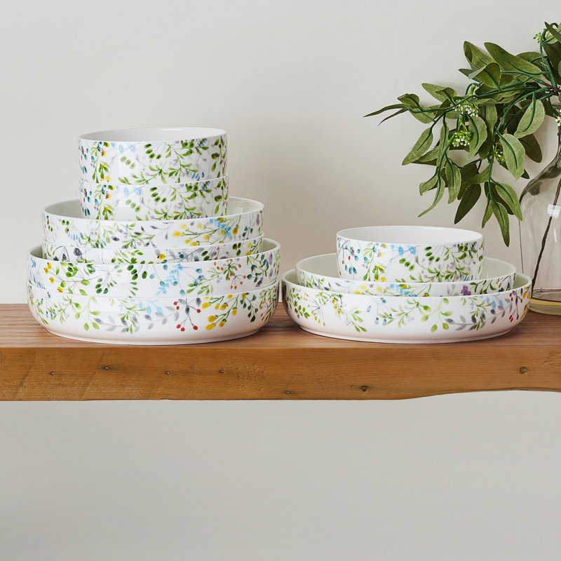 Tivoli Garden 9-Piece Bone China Dinnerware Bowl Set, Service for 3