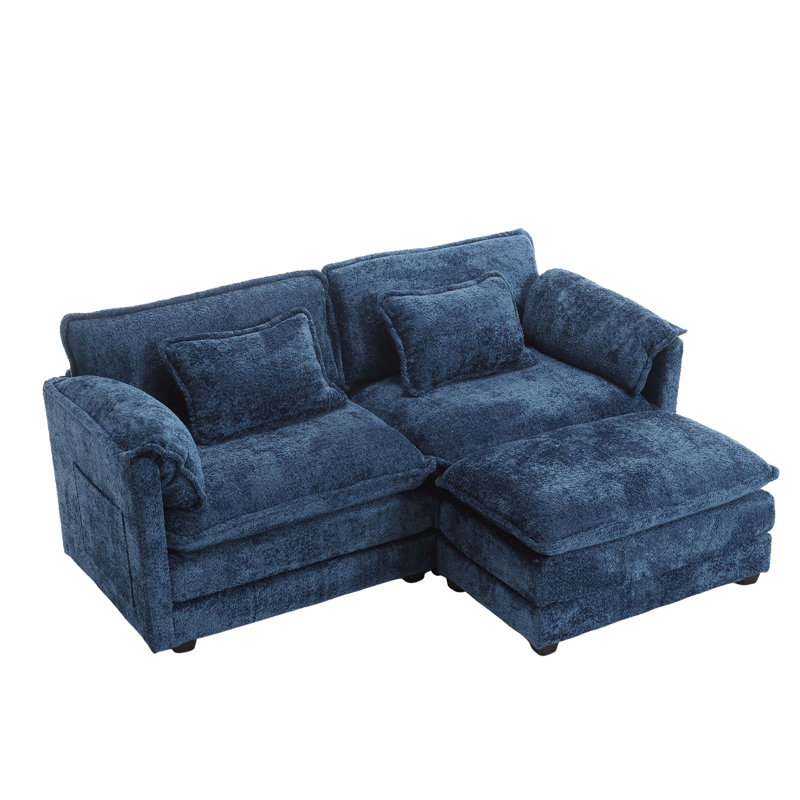 Canapé modulaire en tissu chenille avec poches latérales, Chenille bleue marine