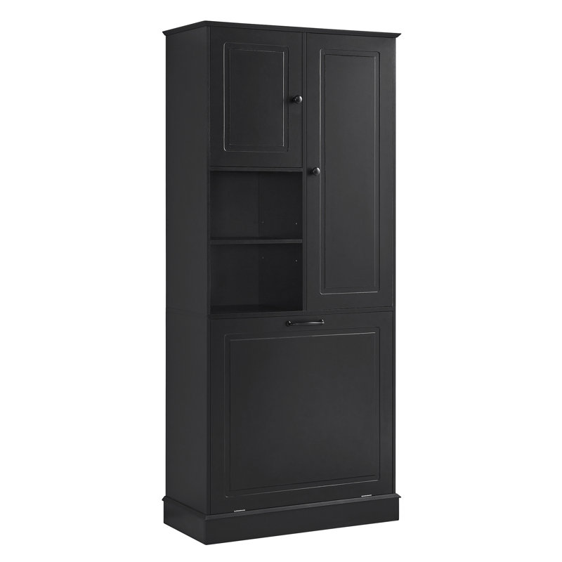Armoire de salle de bain 68 po avec panier à linge inclinable H 68 po, Noir