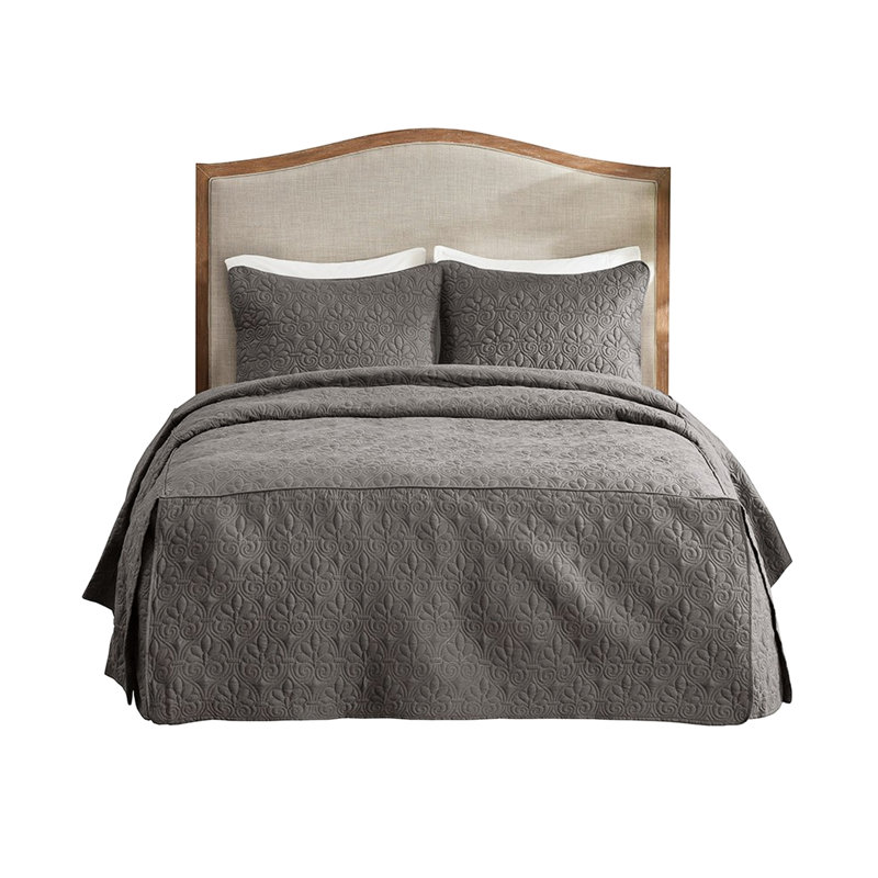 Grand couvre-lit gris foncé de 3. Microfibre, rembourré, coins plissés, magnifique 3 pièces. Boîte à couture, douillet