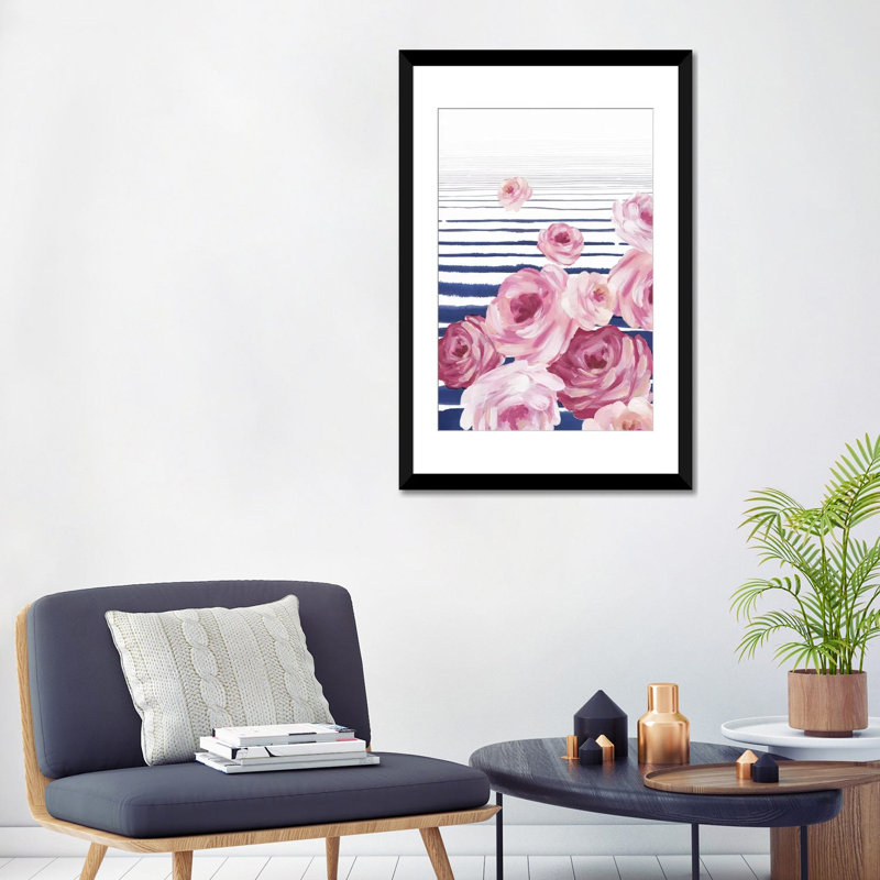 Au-delà de l'impression florale sur toile, Papier d'art encadré noir, H 24 po x l 16 po x P 1 po, Blanc