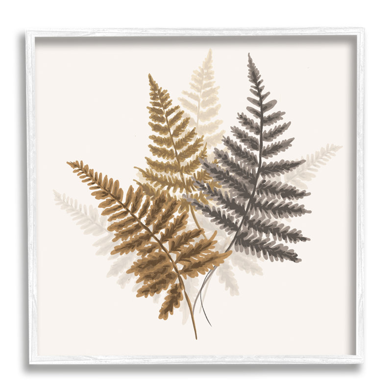 Feuilles botaniques superposées de fougères, H 12 po x l 12 po x P 1,5 po, Giclée encadrée blanc bord de mer