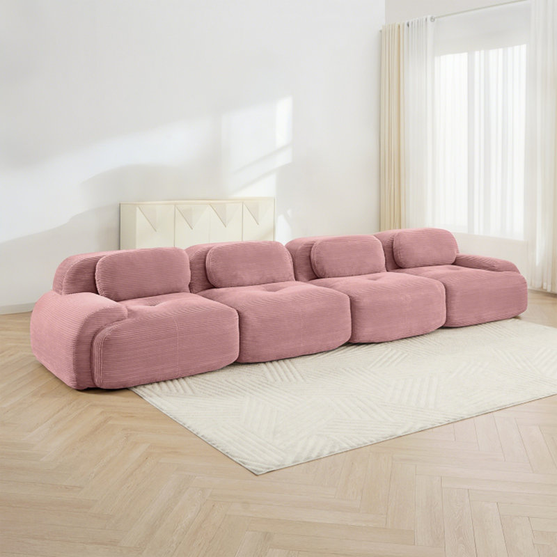Boneless Sofa Corduroy Fabric Modular Multi-combination Anti-slip Design For Living Rooms Bedrooms, Pink, 4