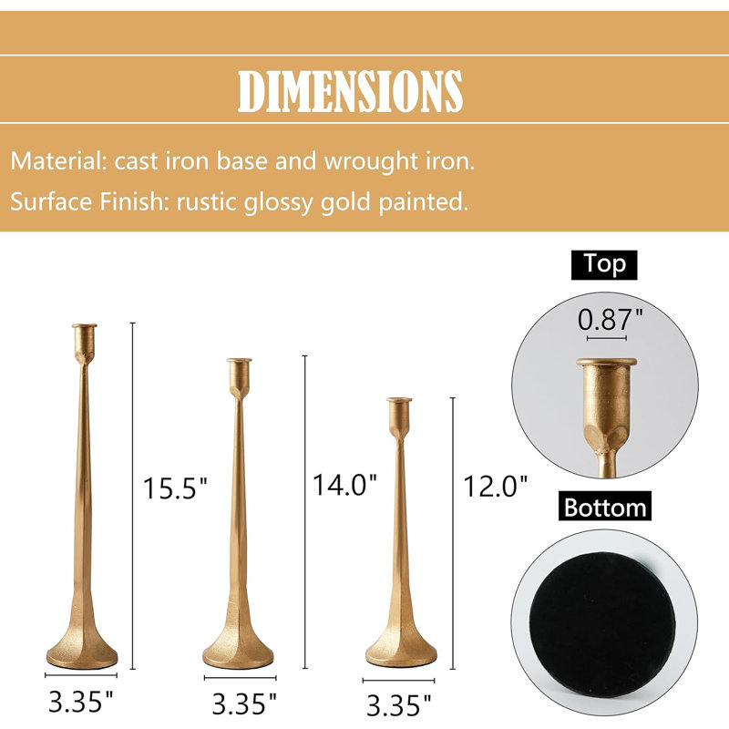 Industrial Taper Candle Holder Set Of 3 - Cast Iron Candlestick Holders In Varying Heights For Wedding, Dining Table, And Home Decoration