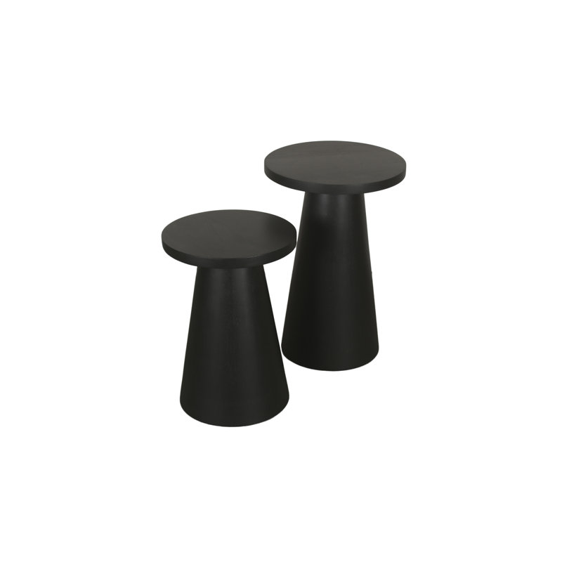Tam Solid Wood Side Table Set, Black