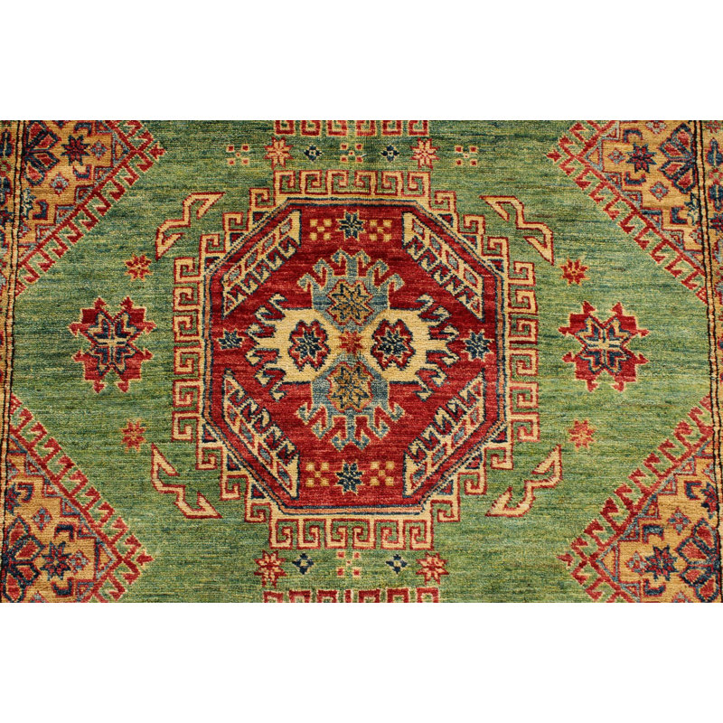 5x8 Green and Red Kazak Tribal Rug