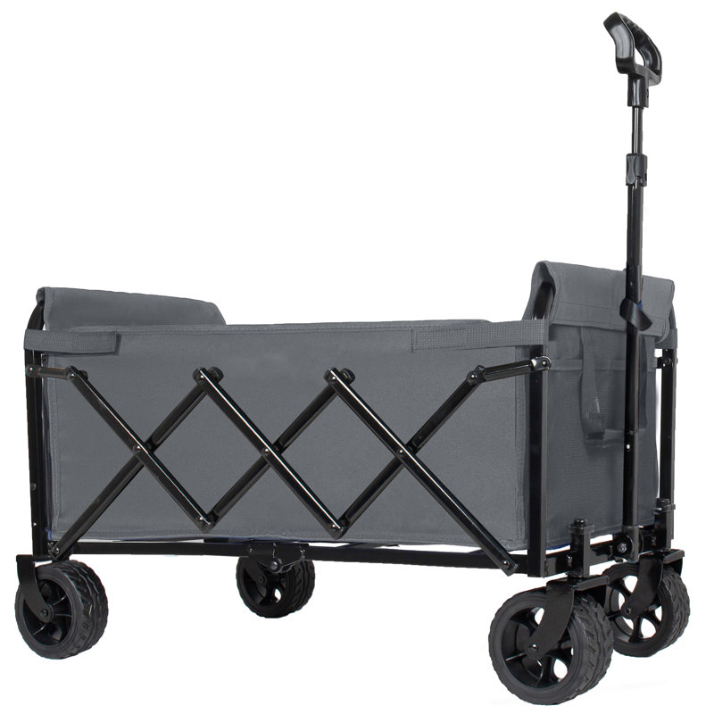 Chariot utilitaire extensible à deux couches avec de larges roues et une capacité de 220 lb pour le camping, le magasinage et le jardinage, gris