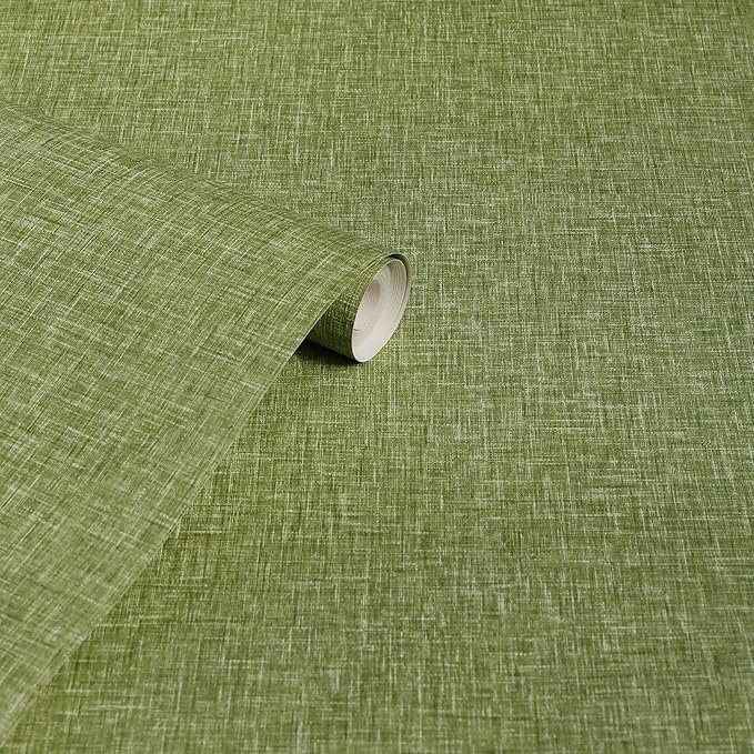 Cushenilt Yellow Linen Textured Wallpaper 1000 x 53 Roll, Green