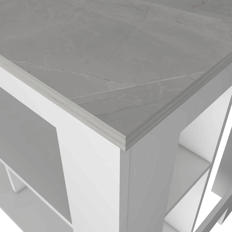 Cala 3-Shelf Wooden Kitchen Island, White/Gray