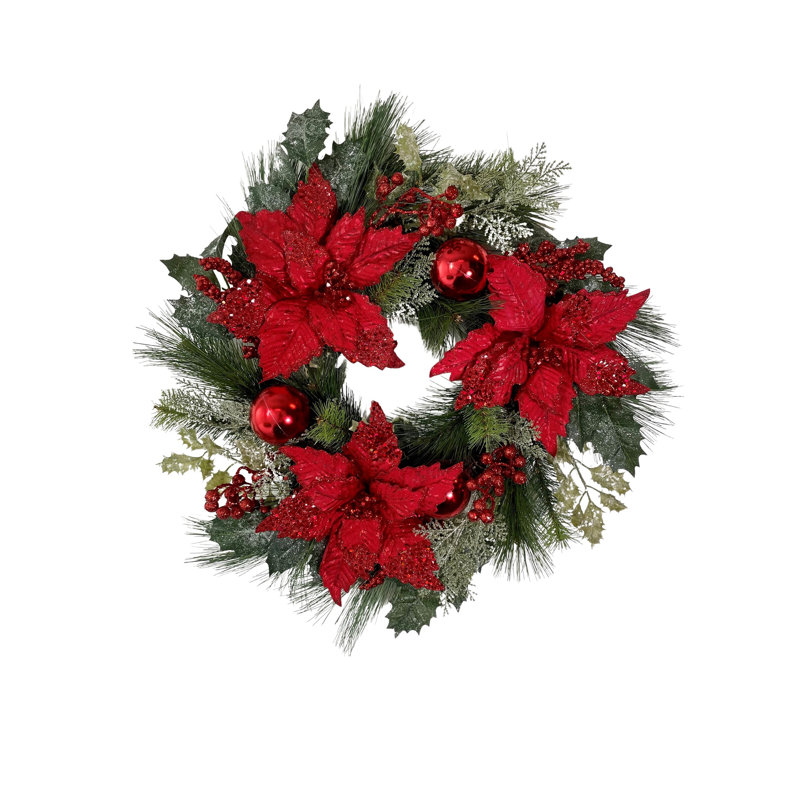 Hanspeter Faux Poinsettia 22'' Wreath