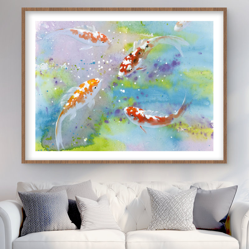Quatre poissons Koi nageant - animaux exotiques, reproduction encadrée