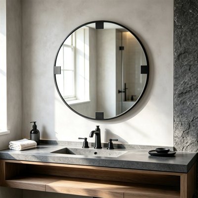 Miroir de salle de bain circulaire de 100 cm (39,4 po), cadre en métal noir, miroir mural de coiffeuse, miroir rond moderne en verre clair incassable haute définition pour salle de bain, chambre, entrée