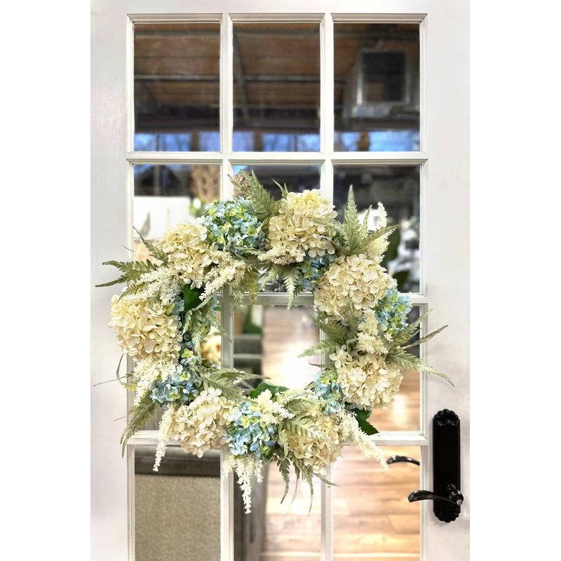 Handcrafted Faux Hydrangea Polysilk 26'' Wreath
