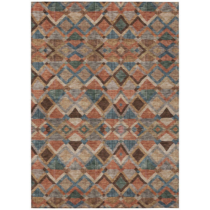 3' X 5' Brown Gray And Tan Geometric Washable Indoor Outdoor Area Rug