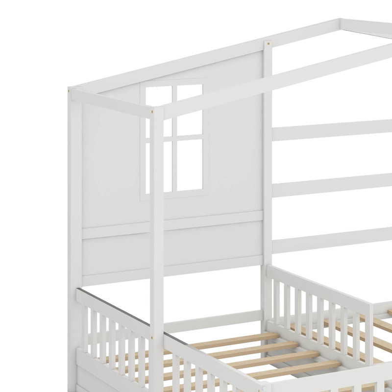 Lit simple en bois avec clôture, Blanc