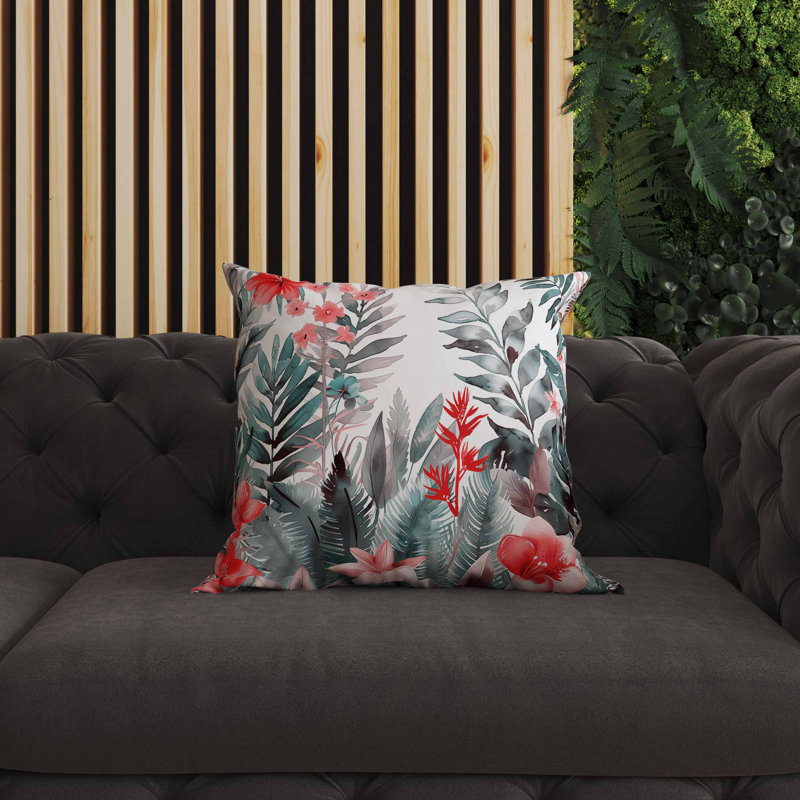 Coussin intérieur / extérieur Rainforest Dream, Carré 20 po, Vert / Rouge / Gris