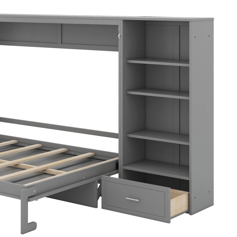 Grand lit escamotable avec tablette, Gris