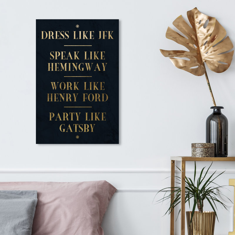 "Dress Speak Work Party" par Oliver Gal, reproduction d'art textuel sur papier, H 24 po x l 16 po x P 0,75 po, Toile tendue