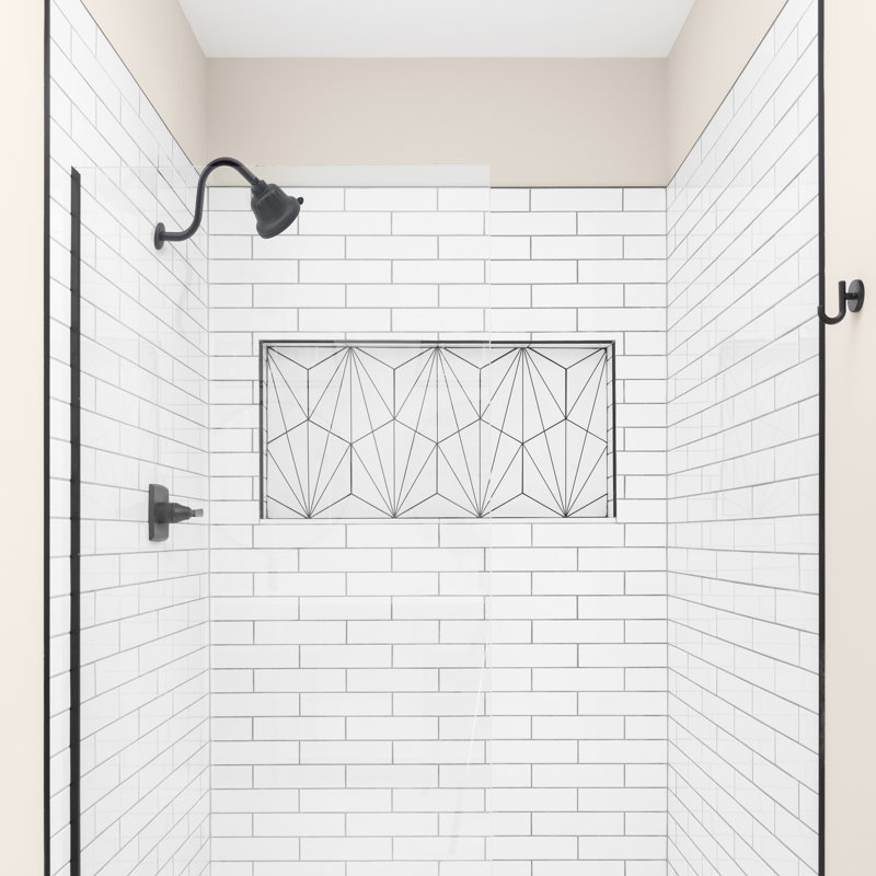 Pomme de douche à jet réglable 5 fonctions 5 po avec bras de douche en forme de S 5 po, Nickel satiné