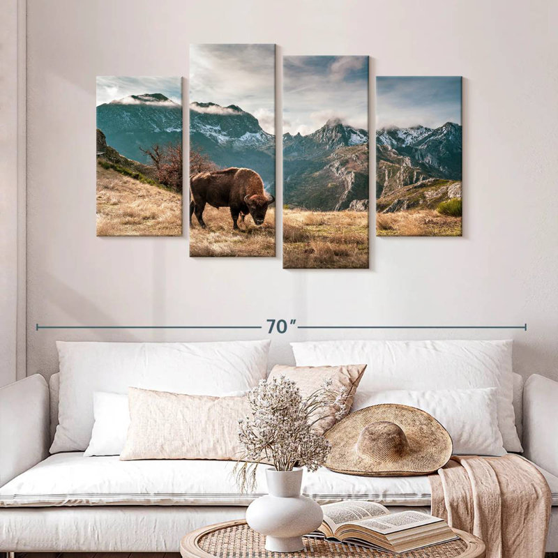 Bison de Brampt près des montagnes, H 32 po x l 52 po