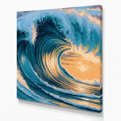 Hawaiian Rolling Waves Blue Canvas Wall Art