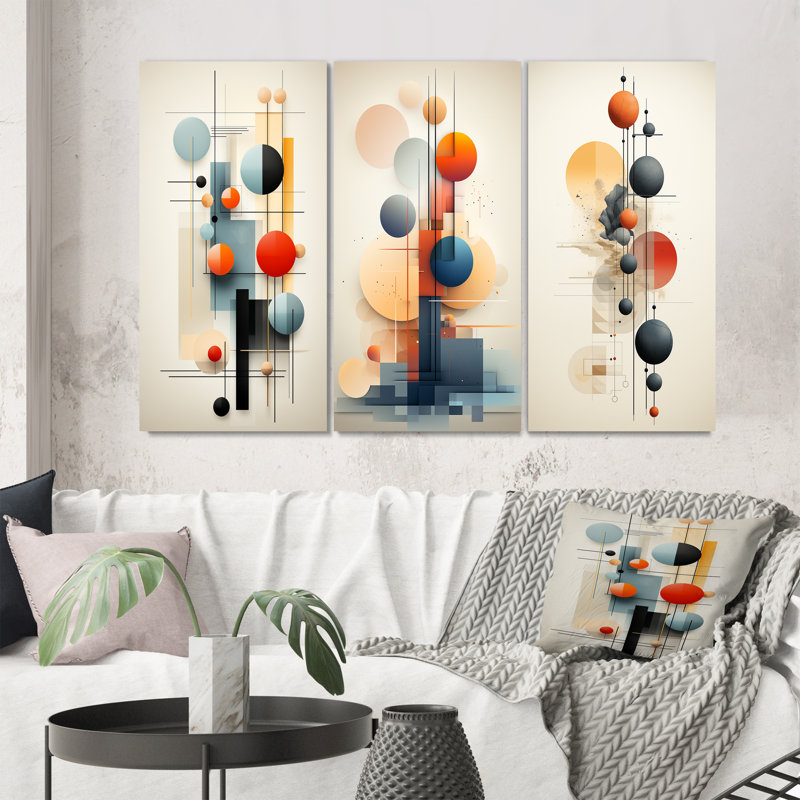«Dimensions Of Balance Abstract Geometrics», 3 pièces, Toile tendue, H 28 po x l 36 po