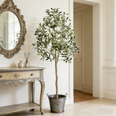5 FT Artificial Olive Tree, Lifelike Green Fake Potted Tree for Home Office Warehouse Decor Indoor Outdoor