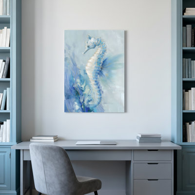 Hippocampe abstrait bleu océan sur toile tendue, ensemble de 1 peinture à l'huile