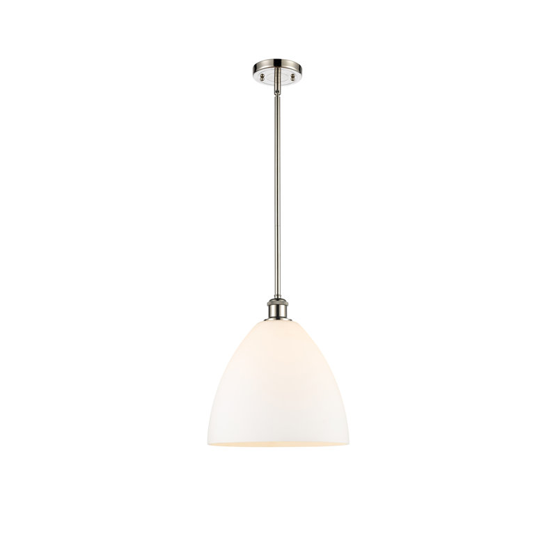 Luminaire suspendu en forme de globe à 1 lumière Alonta, Blanc mat, H 45,75 po x l 12 po x P 12 po, Nickel poli