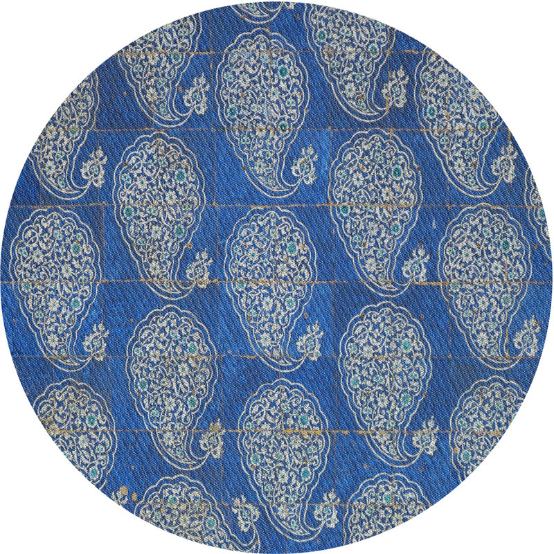 Tapis bleu/gris à tisser électrique, Rond 3 pi