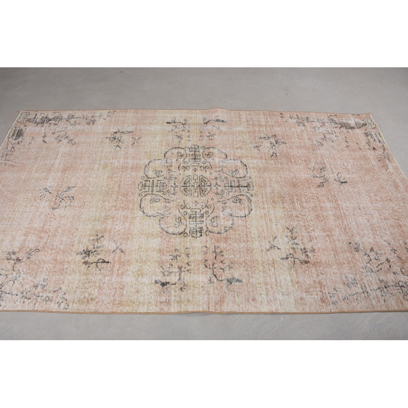 Tapis rose en patchwork de laine rétro de 53,9 x 96,1 pouces