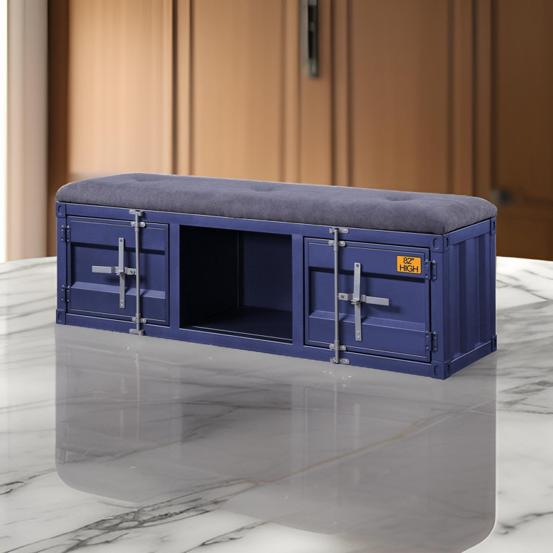 Banc de rangement rembourré Egon, Bleu, H 19 po x L 50 po x P 16 po